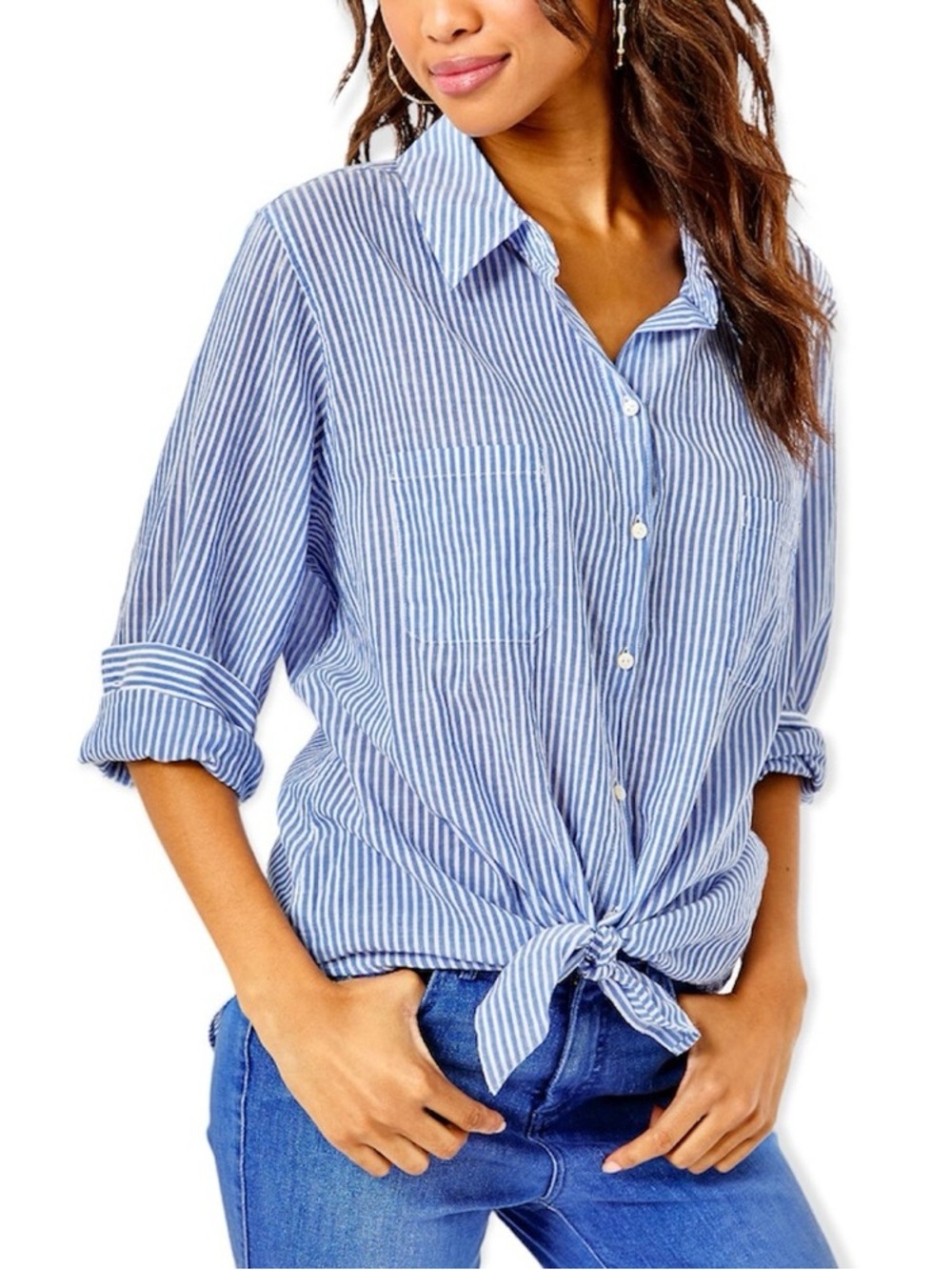 Lilly Pulitzer NWOT Sea View BLUE Striped Button-Down Shirt Size S